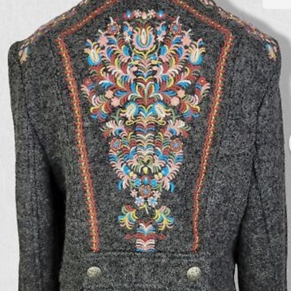 FREE People Picchi Wool Embroidered Pleated Jacket size 10 - Picture 8 of 9